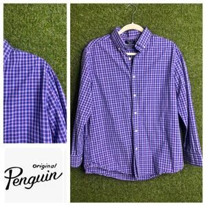 Penguin Heritage‎ Slim Fit Purple Plaid Button Down Shirt Size 16.5/32-33